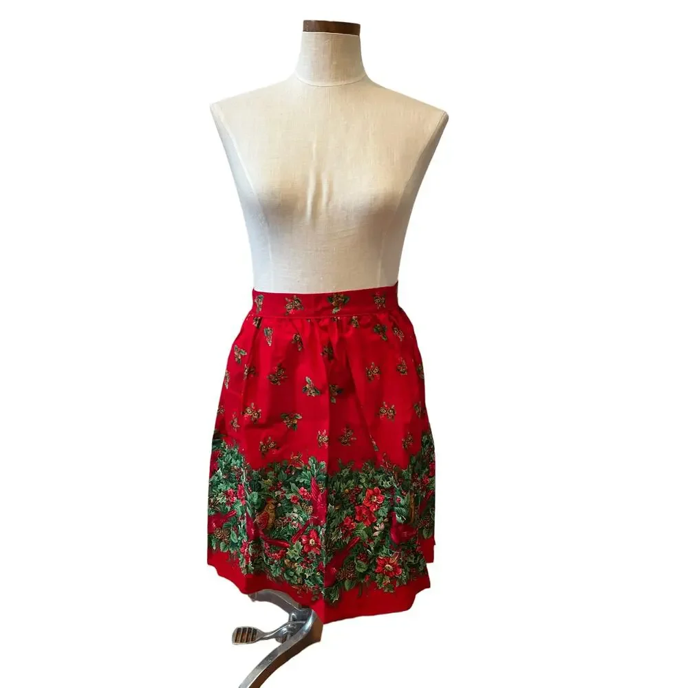 Vintage Cardinal Christmas Half Apron